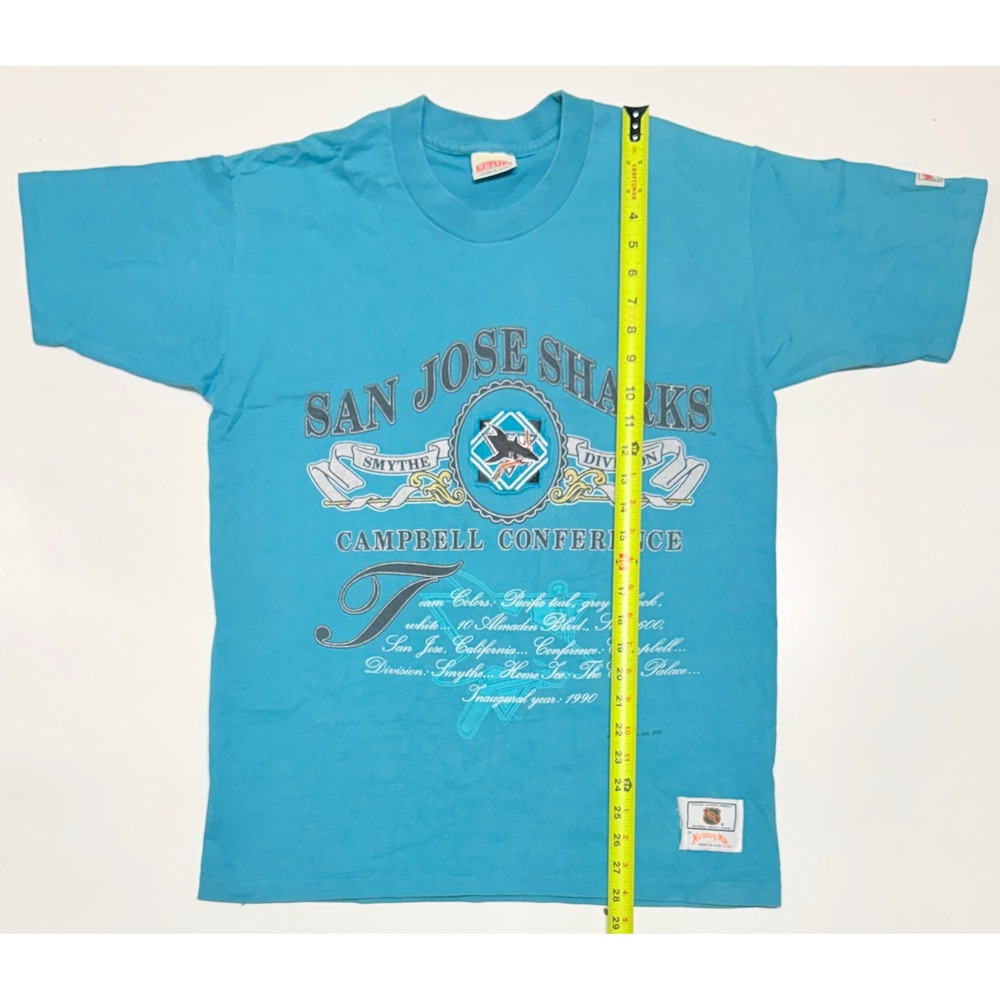 Vintage 1991 San Jose Sharks Nutmeg Mills Shirt Teal NHL Hockey Mens Large USA